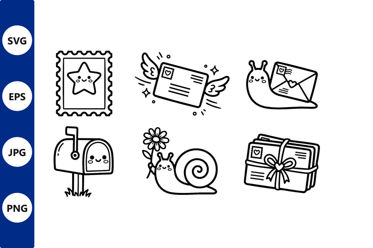 Cute Postal Snail And Mailbox Line Art