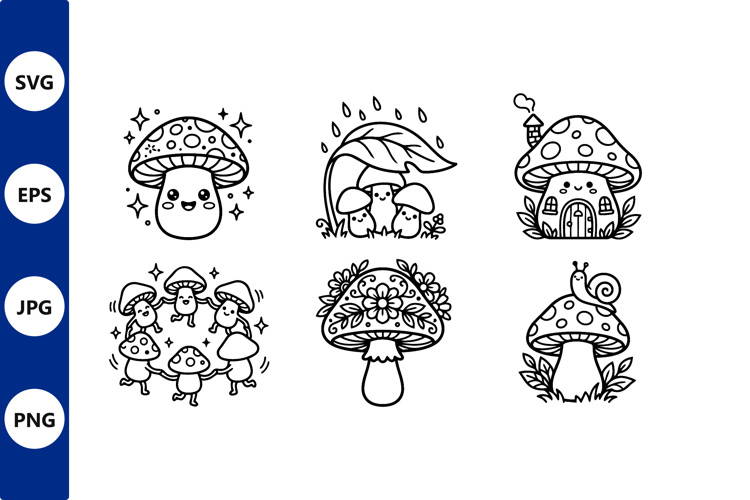Cute Mushroom Characters and Floral