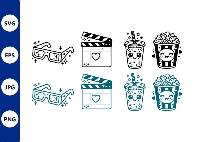 Cute Smiling Popcorn Soda Movie Icons
