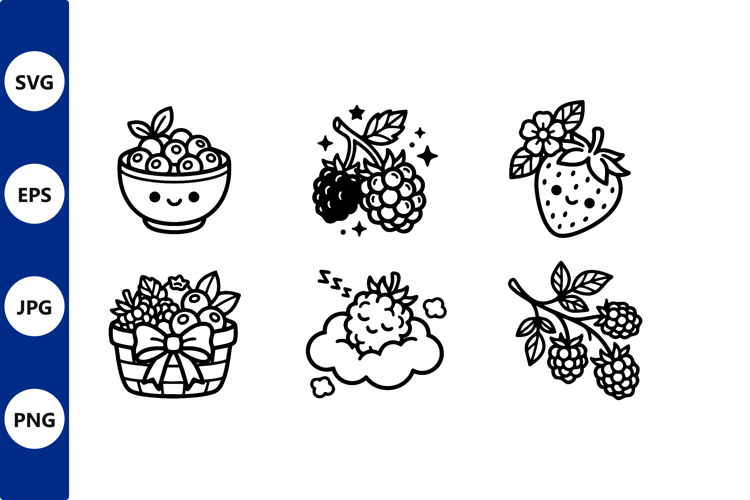 Cute Black and White Berry Fruit Vector