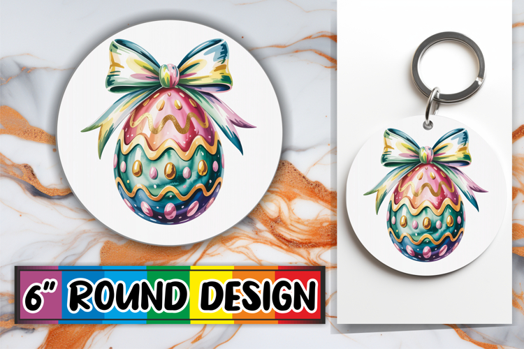 Cheerful Keychain Round Design PNG, Easter Egg example image 1