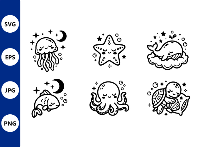 Sleepy sea creatures black white line