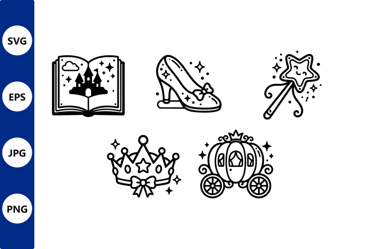 Fairy Tale Black and White Icons Set