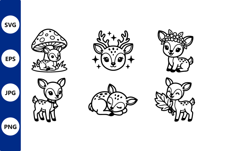 Cute Baby Deer Line Art Set