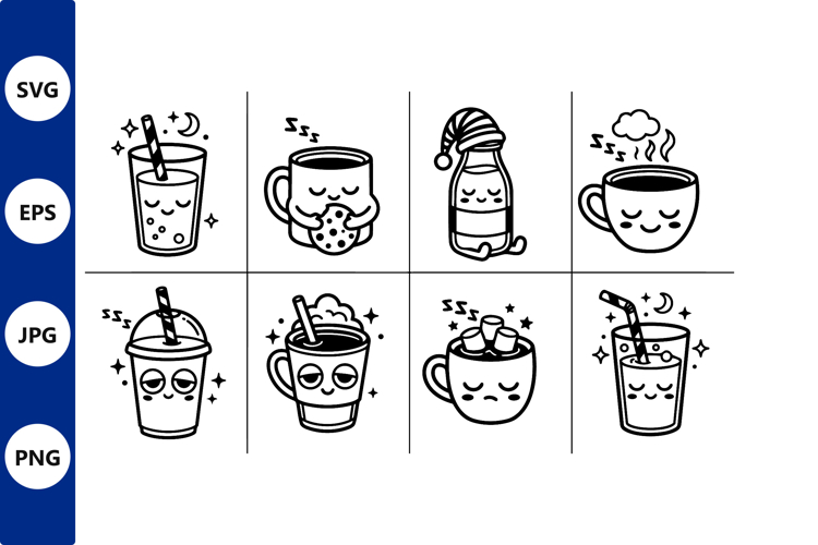 Sleepy Drink Food Character Vector Icons
