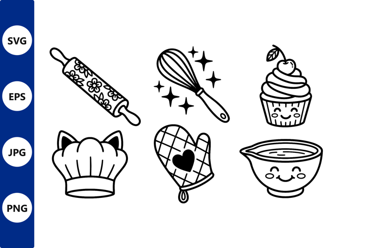 Kawaii Black White Kitchen Tools Vector