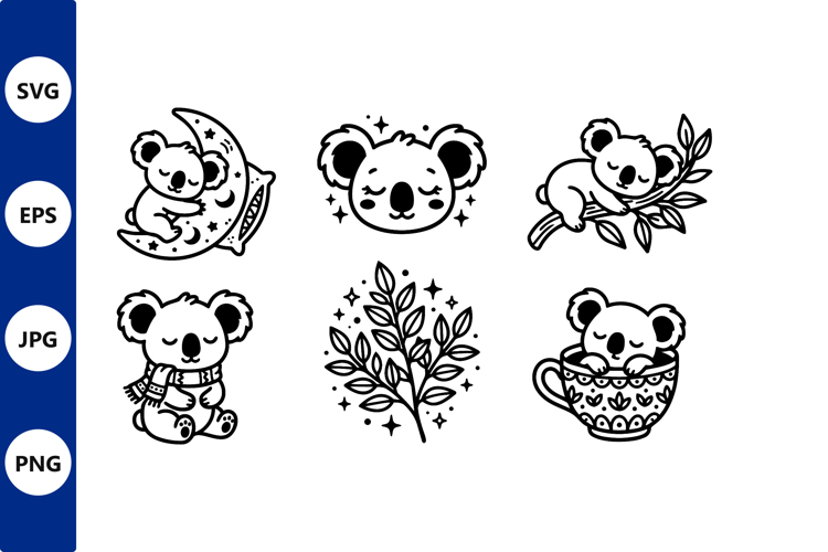 Sleeping Koala Moon Cute Vector