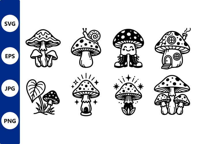 Cute Black and White Mushroom Vector Art