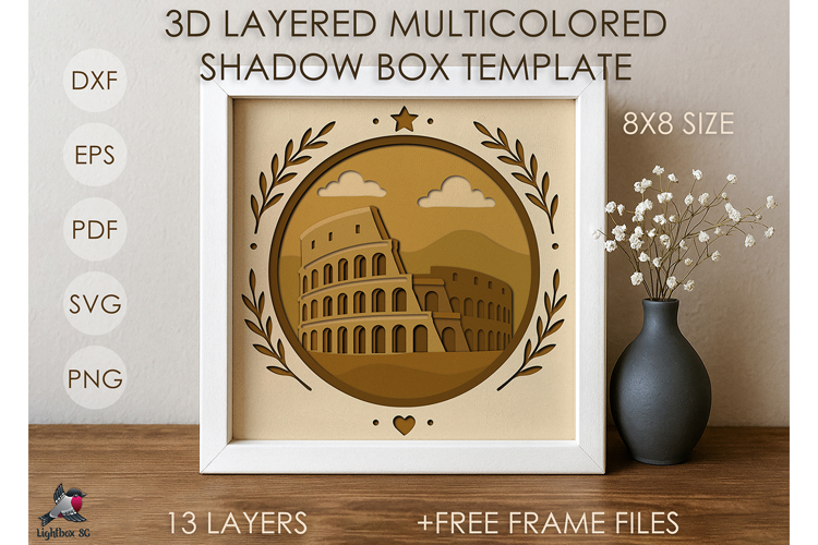 3D Italy Colosseum Lightbox Shadow box SVG Papercut template