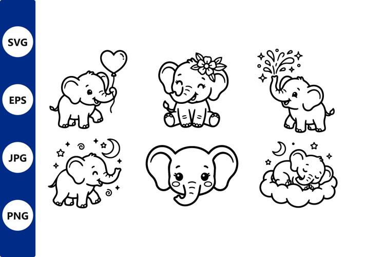 Cute Baby Elephant Line Art