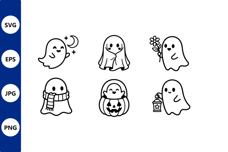 Cute Black White Ghost Halloween Vector