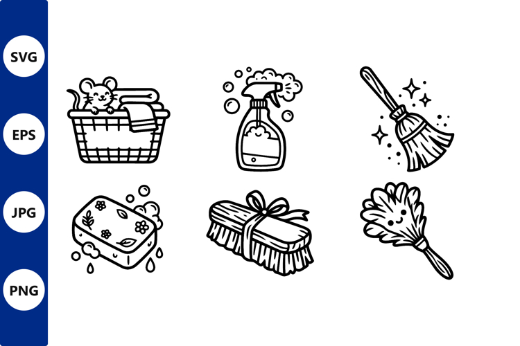 Cleaning Tools Vector Line Art