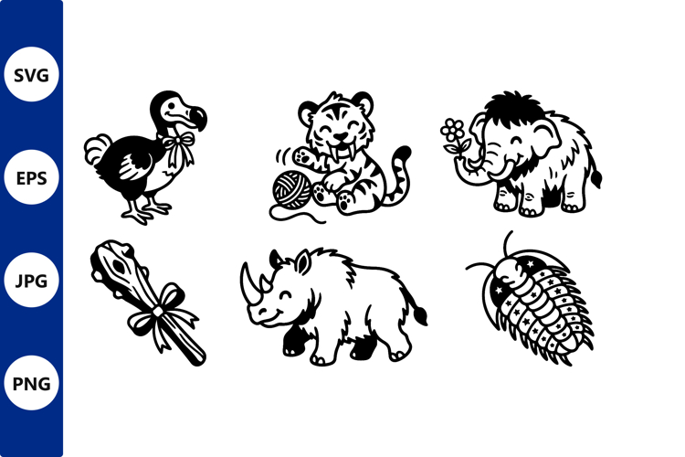 Cartoon Animals and Fossils Vector Art