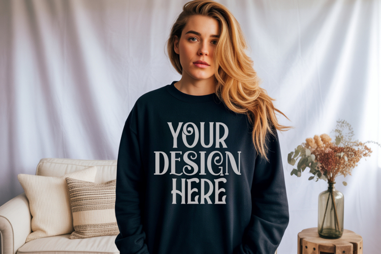 Black Gildan 18000 Sweatshirt Mockup,G18000 Crewneck Sweatsh