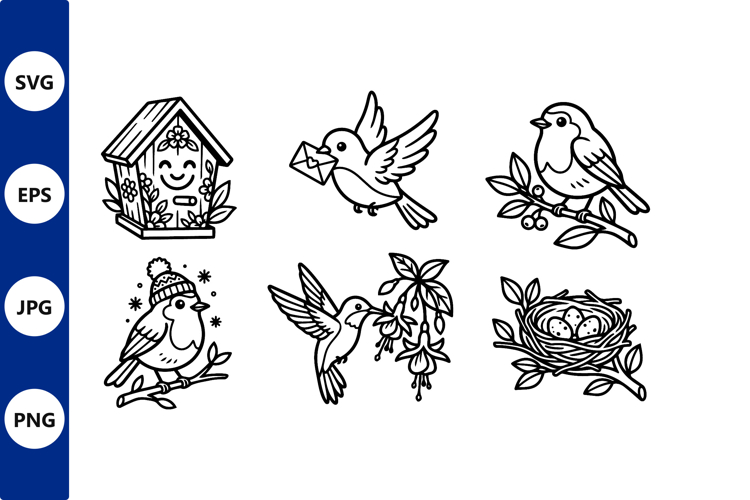 Black White Bird Nest Vector Art