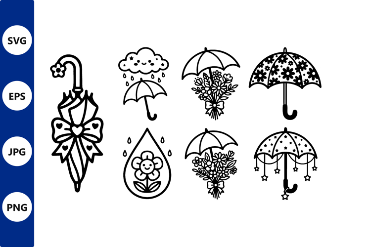 Black And White Floral Umbrella Line Art
