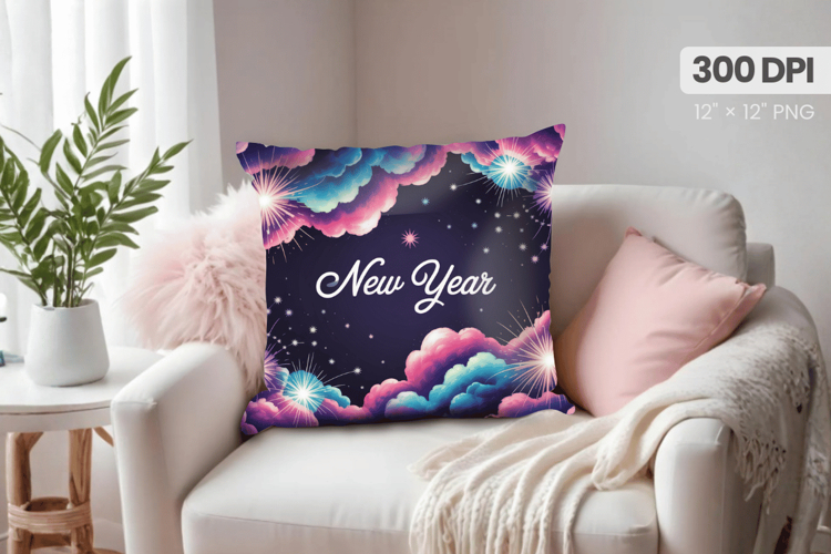 Happy New Year PNG Pillow, Festive New Years Eve 2026 PNG