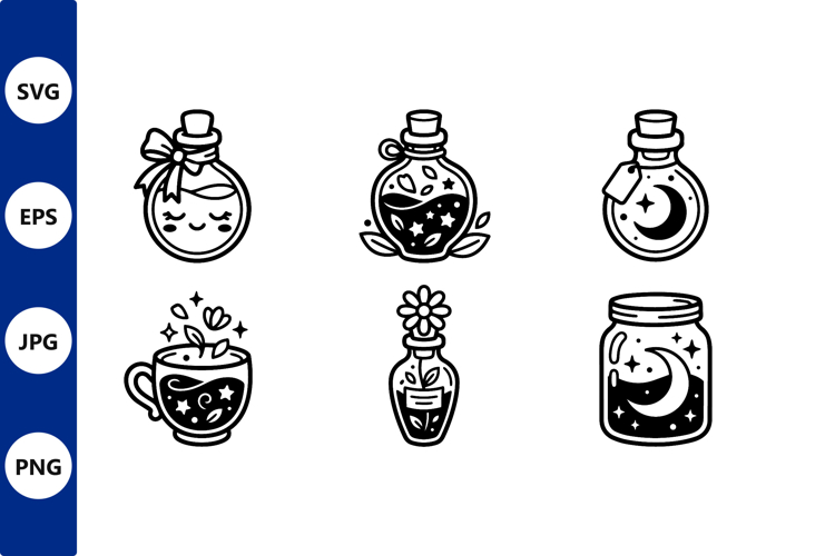 Cute Black And White Jars Line Art