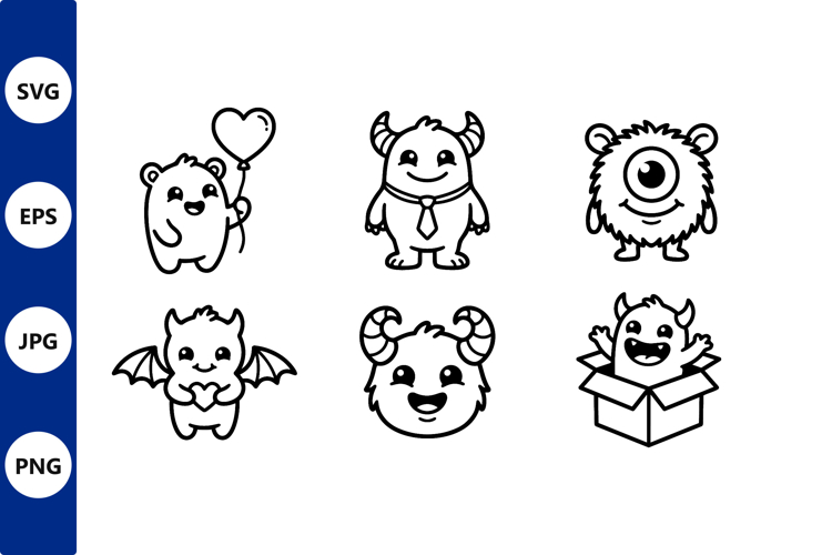 Cute Cartoon Monsters With Balloon Heart