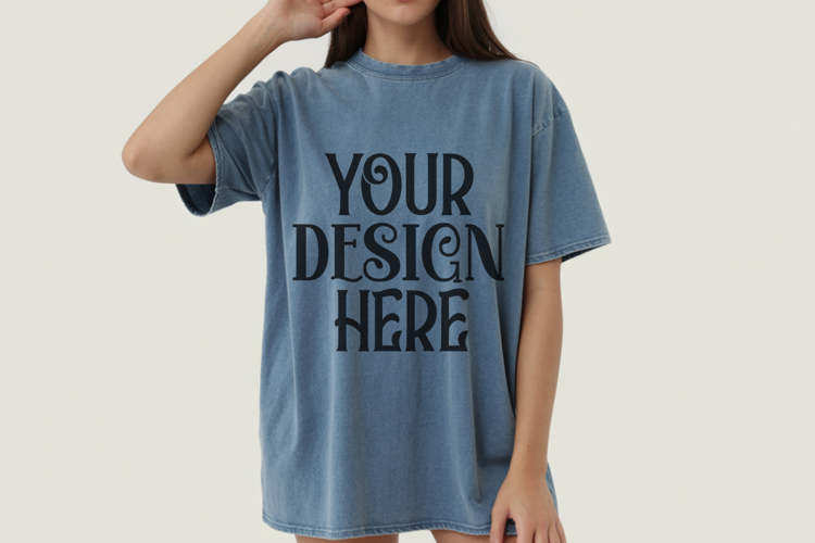 Denim Comfort Colors 1717 T-shirt Mockups, Real Model