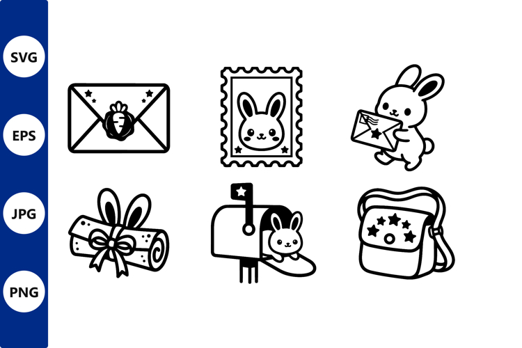Bunny Mail Vector Line Art Icons