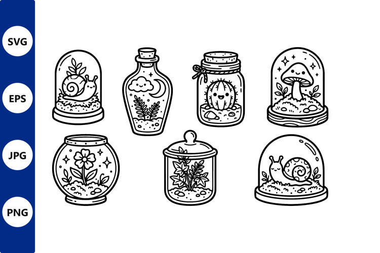 Cute Black White Plant Snail Jars Line