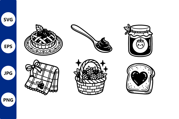 Berry Pie Jam Basket and Toast Vector