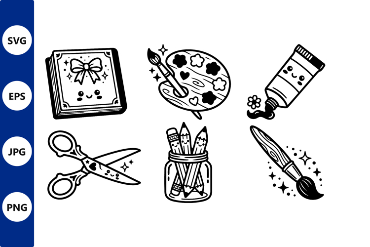 Cute Black And White Art Supplies Vector