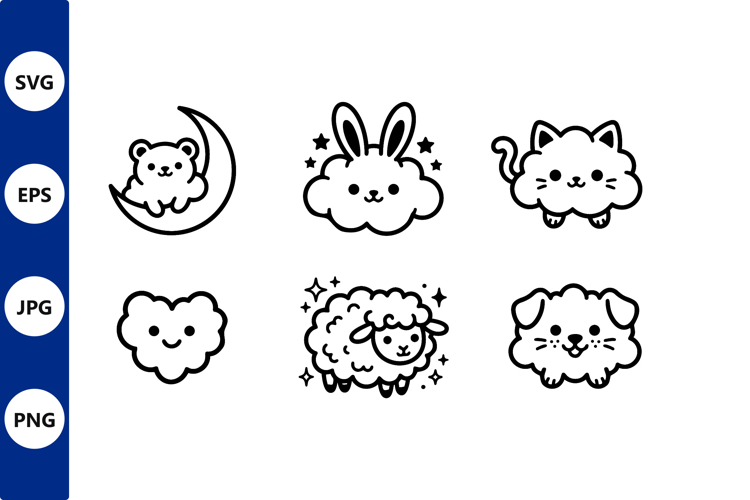 Cute Animal Cloud Line Icons