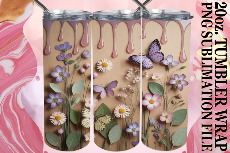 Bright Reflections 20oz tumbler wrap, 3D Flowers