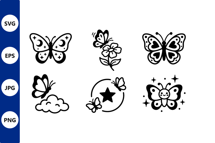 Black White Butterfly Icons Vector Art