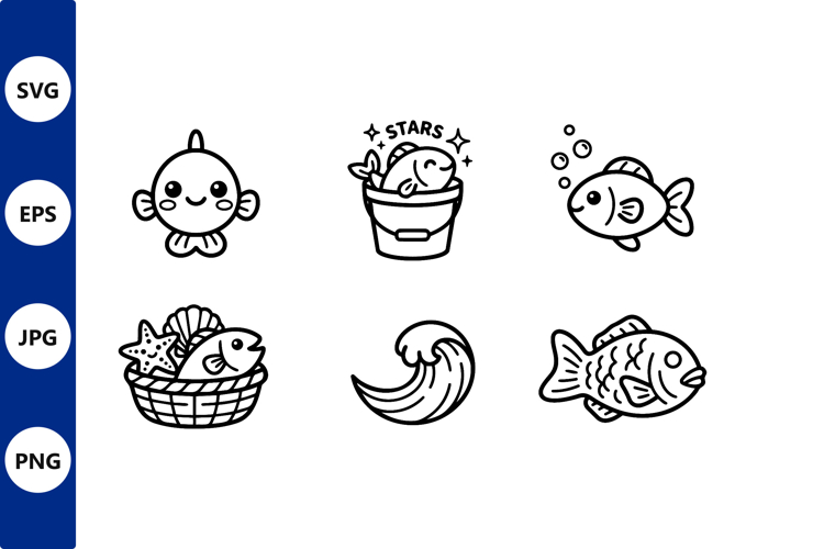 Cute Sea Creatures Line Art Icons
