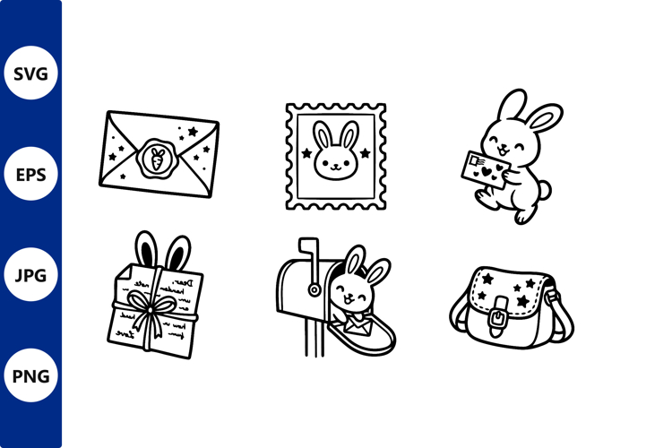 Cute Bunny Mail Carrier Line Art