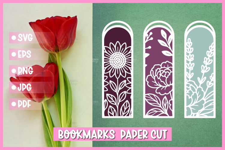 3 Floral Bookmarks Paper cut SVG Laser cut,Cricut,Silhouette