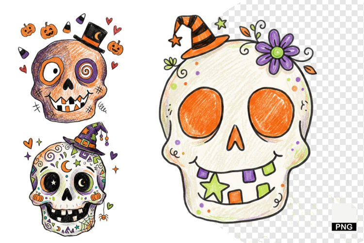 Doodle Halloween Skull PNG