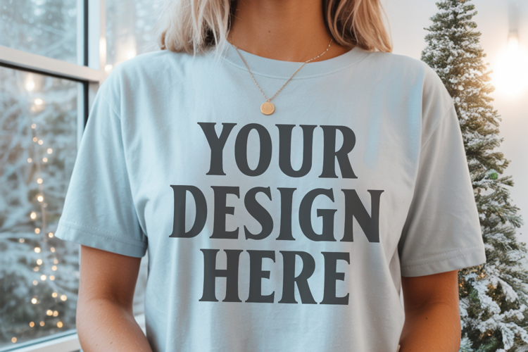 Christmas Comfort Colors 1717 Chambray T-Shirt Mockup Real M