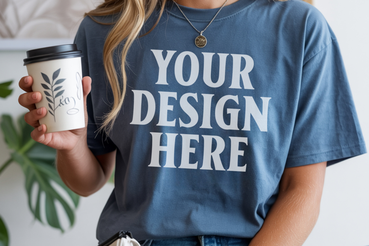 Blue Comfort Colors 1717 Christmas Shirt Mockup, Cozy