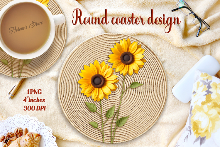 Delicate vintage floral round coaster sublimation design png