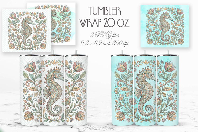 Cute ocean seahorse pastel straight tumbler 20oz wrap design