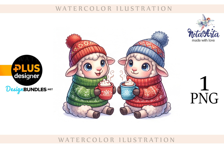 Christmas Sheep in Watercolor Style