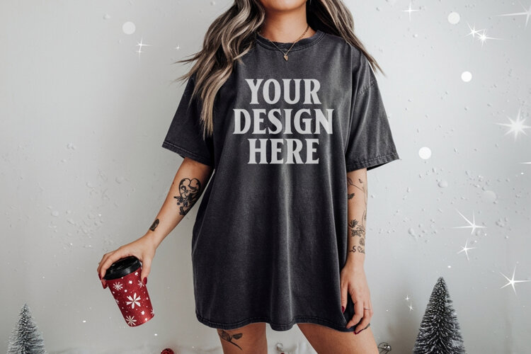 Pepper Christmas Comfort Colors 1717 TShirt Mockup, CC 1717 example image 1