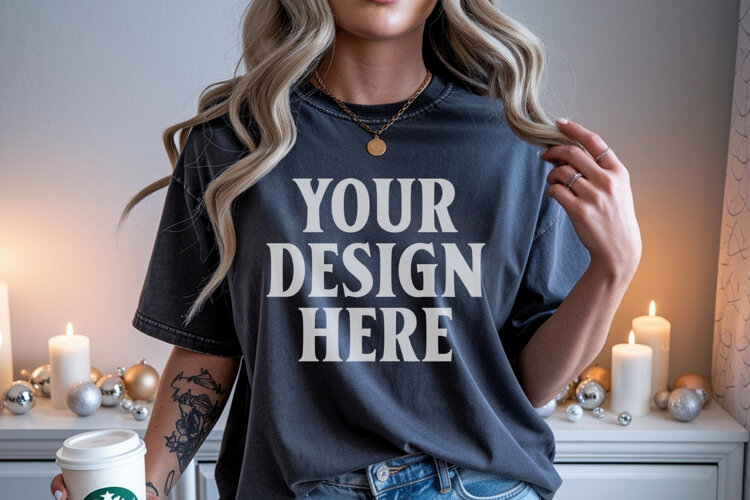Christmas Comfort Colors 1717 Pepper TShirt Mockup, CC 1717 example image 1