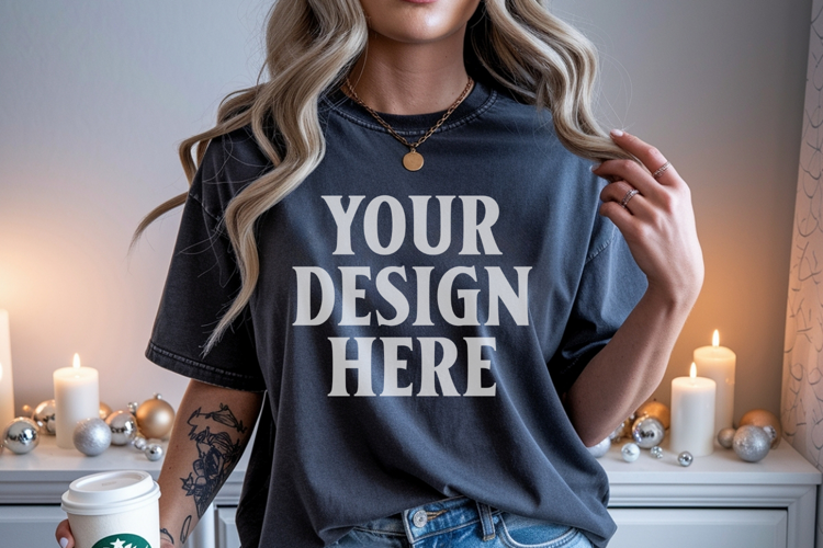 Christmas Comfort Colors 1717 Pepper TShirt Mockup, CC 1717