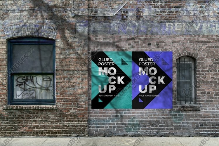 Poster Mockup with Glued, Wrinkled & Crumpled Paper Effect example image 1