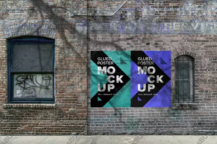 Poster Mockup with Glued, Wrinkled & Crumpled Paper Effect