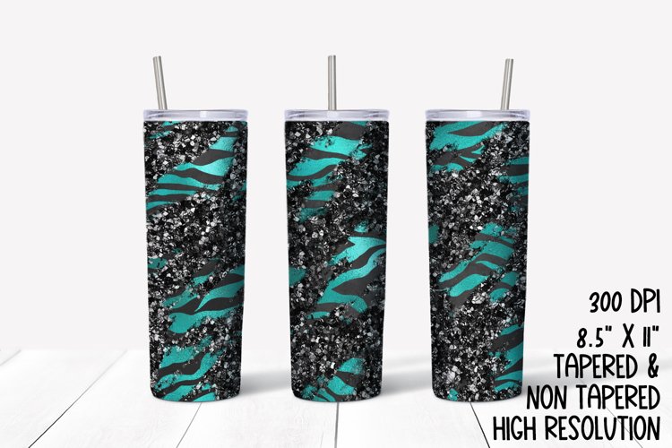 Blue & Black Zebra Glitter Sublimation Tumbler