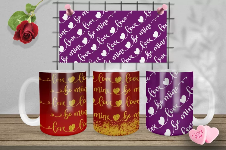 Heart love mug sublimation wrap Valentines day