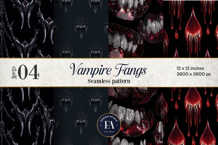Vampire Fangs Pattern, Dark Gothic Teeth Digital Paper
