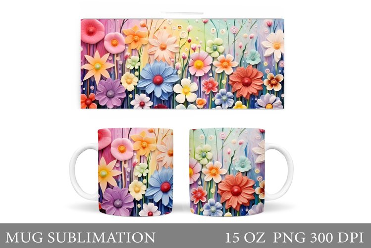 3D Flowers Mug Wrap Design. Wildflowers Mug Sublimation
