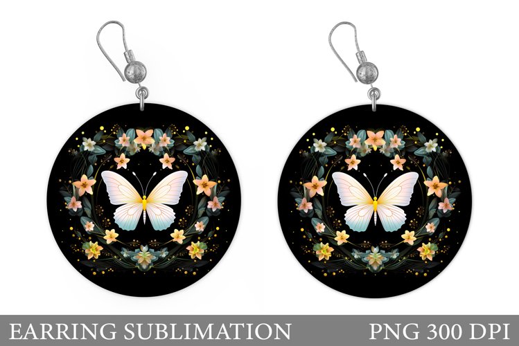 Butterfly Earring Sublimation. Flowers Earring Design example image 1